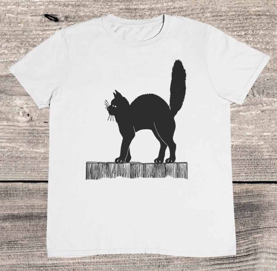 Vintage Black Cat Drawing T shirt - Retro Black Cat - %100 Premium Cotton Unisex T-Shirt XXL