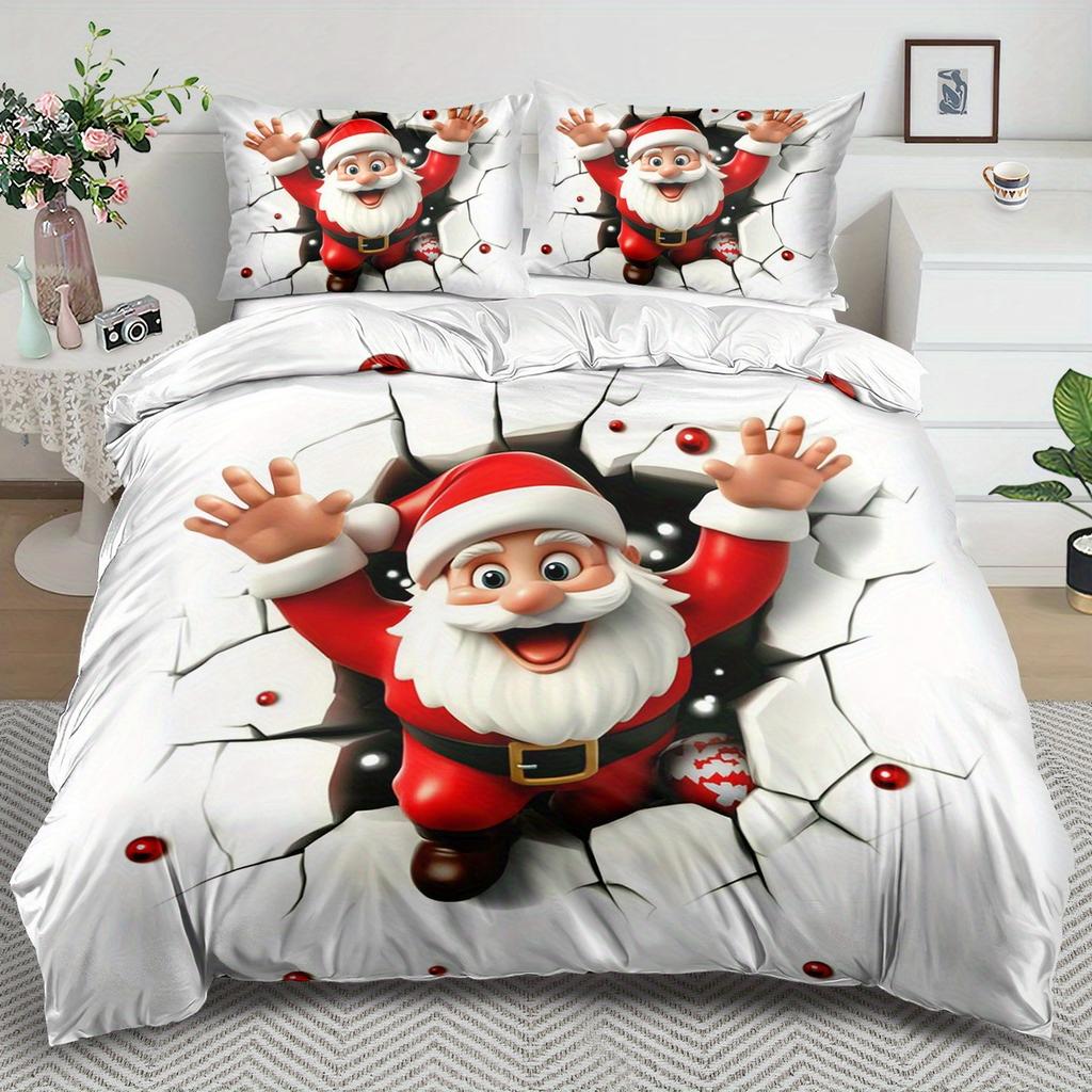 Santa Claus Theme Duvet Cover Set - 2/3pcs, Soft Comfortable Breathable, Christmas Gift Christmas Print Duvet Cover Set