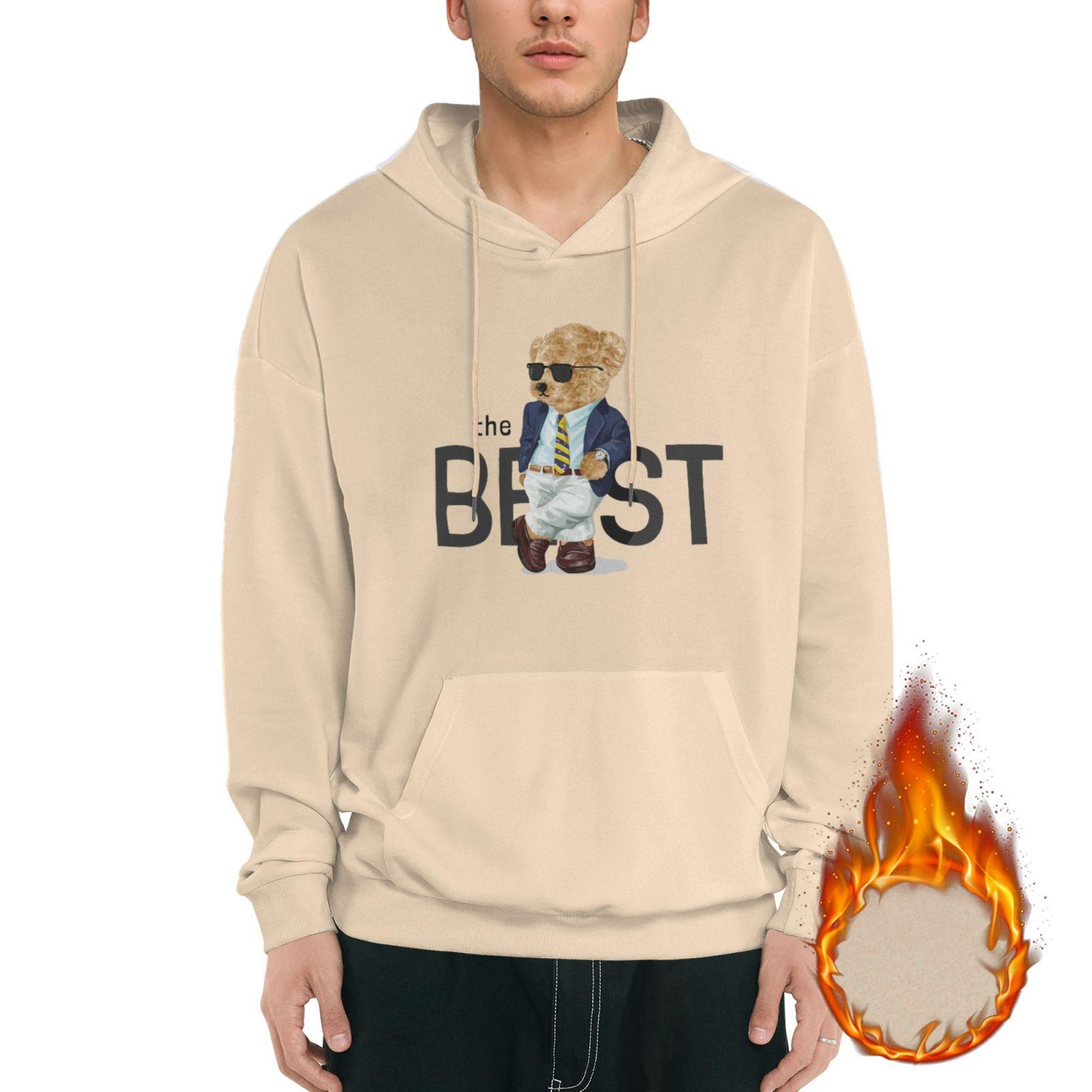 

1 Pack Men’s Warm Lined Hoodie Soft Fleece Pullover Hooded Sweatshirt Winter Streetwear Comfortable Daily Fit M-3XL XXXL бежевий