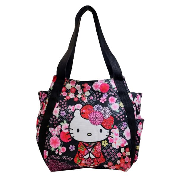 Sanrio SANRIO Tote Bag Balloon Bag Hello Kitty Kuromi My Melody Pompompurin Mermaid Japanese Pattern Kitty x Sakura [RINRE] Women's (Hello Butterfly)