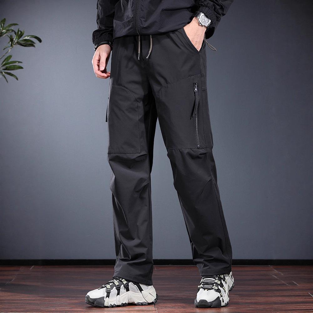 High-end outdoor charging casual pants men's loose straight paratrooper pants three-proof hiking sports mountain tooling trousers tide