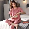 Pajamas Women's Spring and Summer Short Sleeves Long Pants Modal Thin Spring and Autumn Casual Wear Out Suit