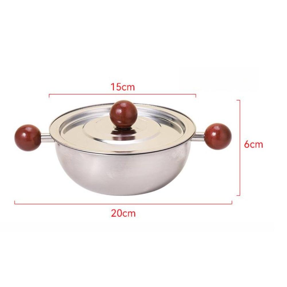 1pcs 15cm Stainless Steel Pot Wooden Handle Frying Pan For Melting Butter Salad Bowl Breakfast Kitchen Gadget
