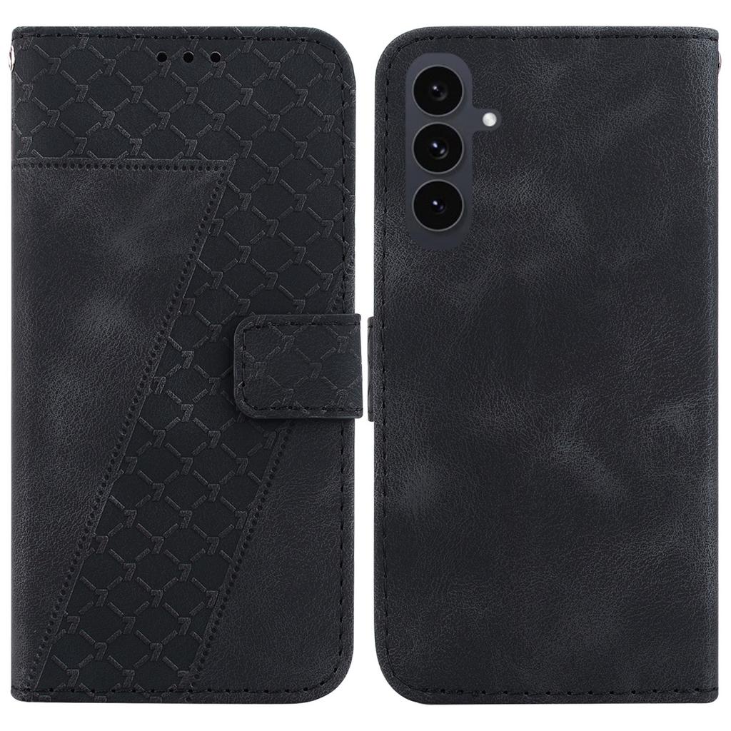 For Samsung Galaxy S25 FE Stand Case 7-Shaped Pattern Imprint Leather Phone Cover with Strap