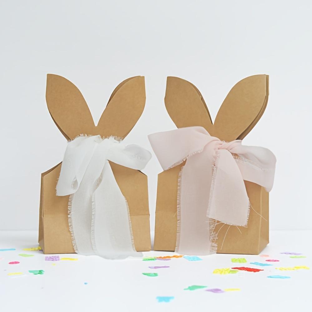 12PCS with Ribbon Bow Easter Rabbit Candy Gift Box Cartoon Bunny Gift Bag  Easter Decoration
