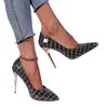Frühling und Herbst neue karierte Einzelschuhe spitze dünne Absätze Mode Street Pedal High Heels Damenschuhe