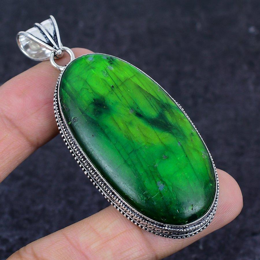 Green Labradorite Gemstone Handmade 925 Sterling Silver Pendant 2.76" s7K78