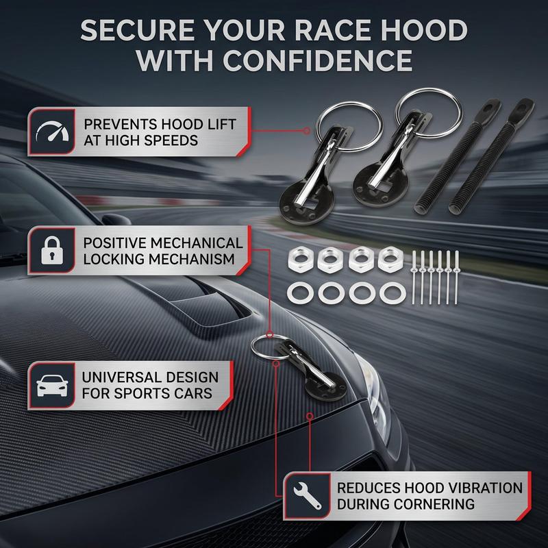 Universal Hood Pin Kit Bonnet Hood Pins Lock Latch Kit Aluminum Racing Latch Catch Pin Key Locking Kit Car Accessories Replace