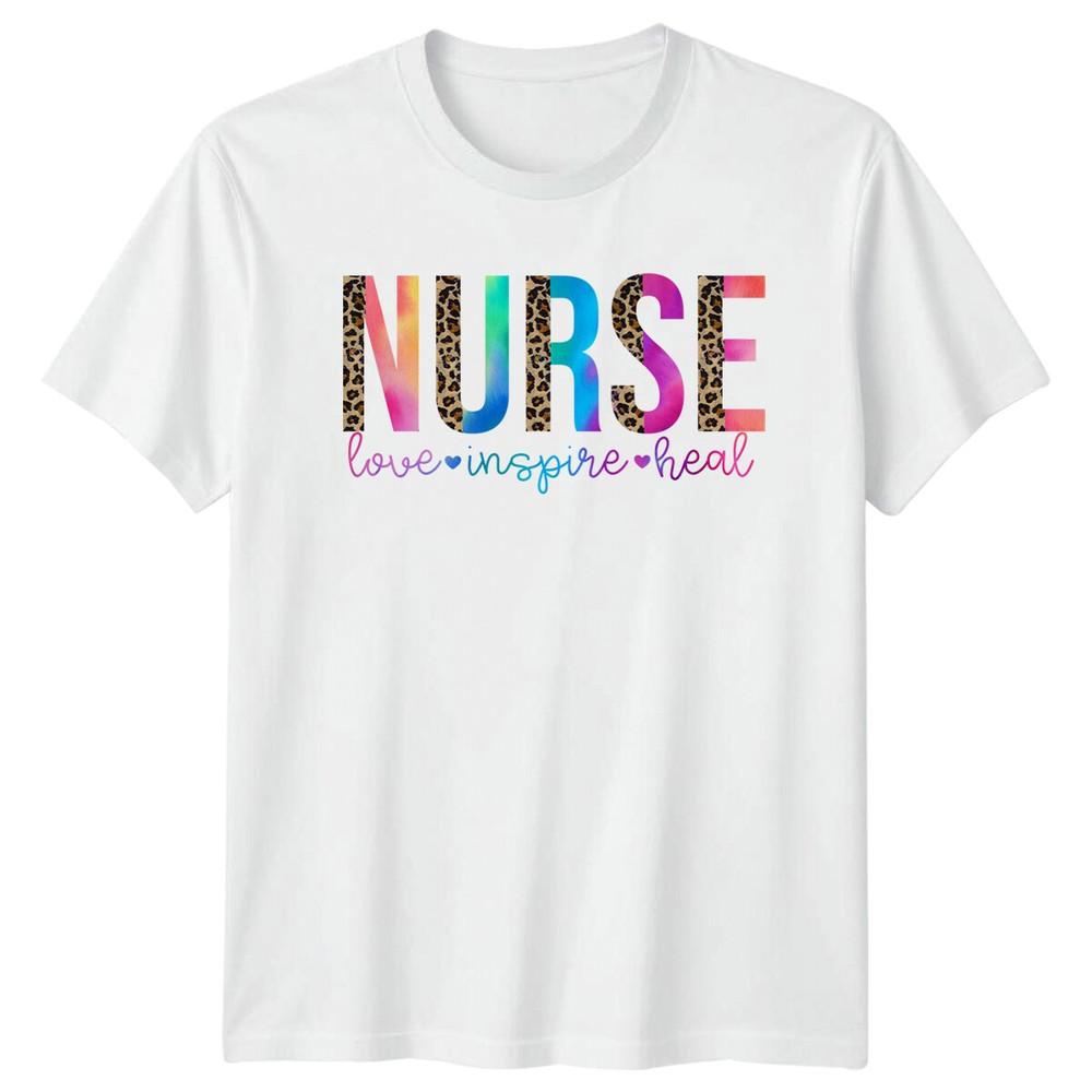 Nurse Love Inspire Heal Leopard TShirt Nursing Job Tee S