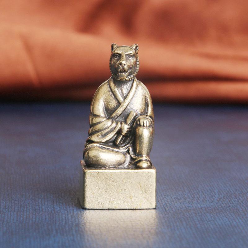 Brass Zodiac Guardian God Desktop Ornament Wealth Attraction Copper Seal Study Room Decoration Old Copperware Wholesale