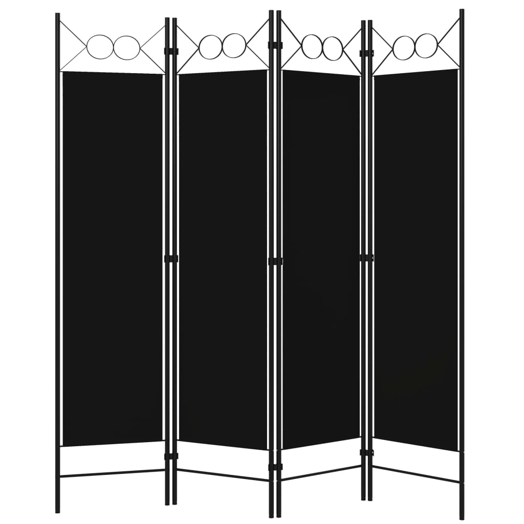 4 Piece Room Divider Black 160 X 180 Cm