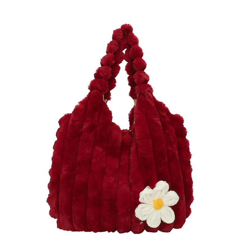 

Плюшевая сумка через плечо в стиле Мори 2025 - Милая девушка Осень/Зима Универсальная ручная сумка-ведро красный