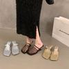 Internet celebrity slope heel mesh bag head half slippers women's shoes wear 2025 new summer breathable sandals