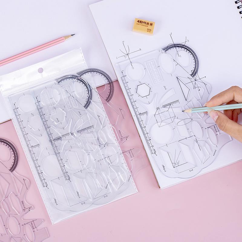 Soft Multifunctional Geometric Shapes Drafting and Drawing Ruler Template for Math Standard