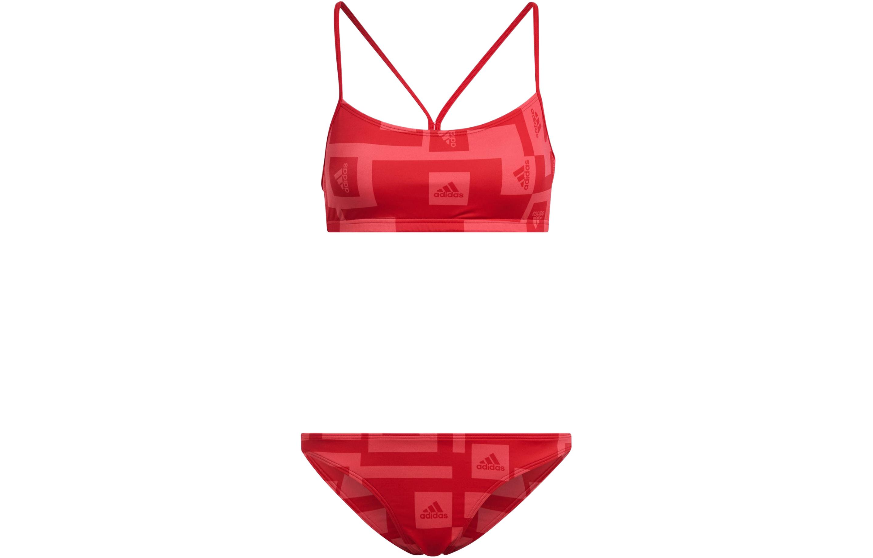Adidas LOGO GRAPHIC BIKINI Two Piece Swimsuit Women s Swirl Neon Red/Bright Red H62032 XS