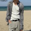 INCERUN Men Casual Loose Lapel Long Sleeve Striped Print Shirts Tops