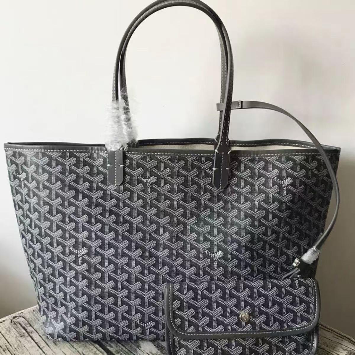 Borsa Tote Goya Pied-de-poule: Borsa a mano grande europea e americana con stampa Y per lo shopping e l'uso madre-figlio 34x27x15 cm colore grigio