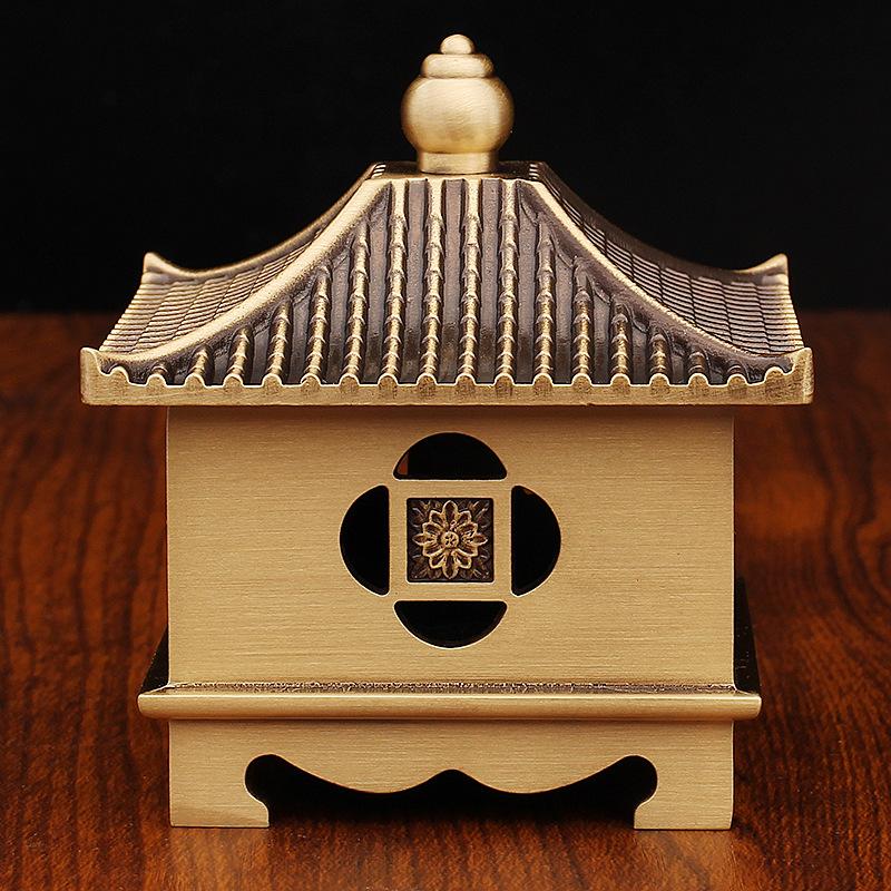 

Латунная павильонная курильница для благовоний, украшение для дома, украшение для кабинета, китайская креативная аромалампа, курильница для благовоний из чистой меди, медная пластина