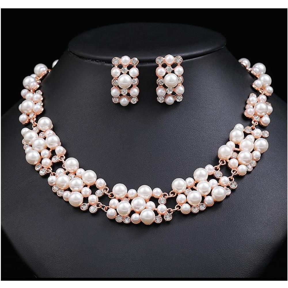 Pearl Necklace Earrings Set Women'S Jewelry Alloy Electroplating