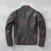 Vintage Red Brown Men Leather Jacket Slim Short Leather Jacket Mens Jackets Autumn Jaquetas Masculina De Couro