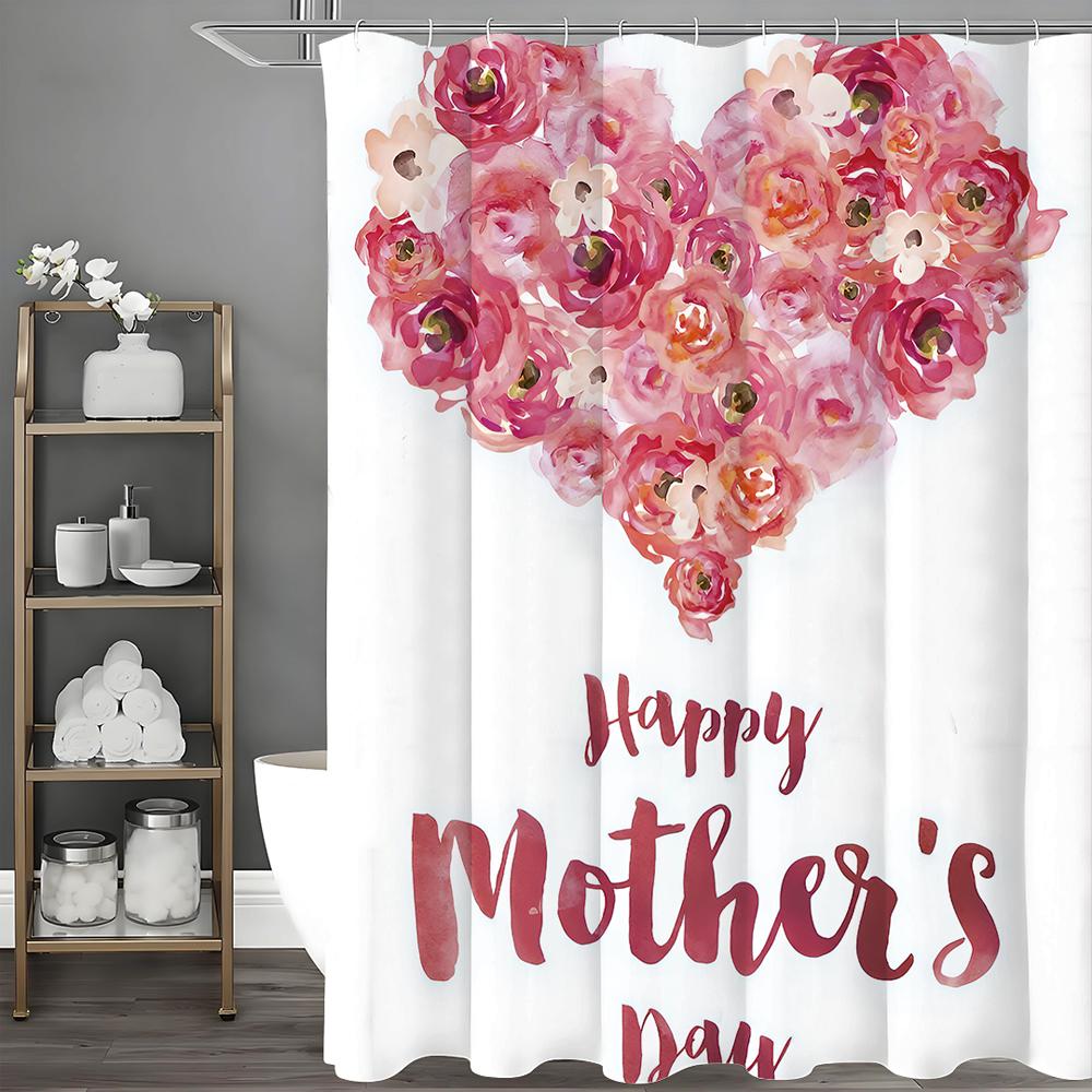 

С Днем матери Акварельное сердце любви Цветочная шторка для душа, Декоративная шторка для ванной, Водонепроницаемая шторка для душа wi 90*180cm
