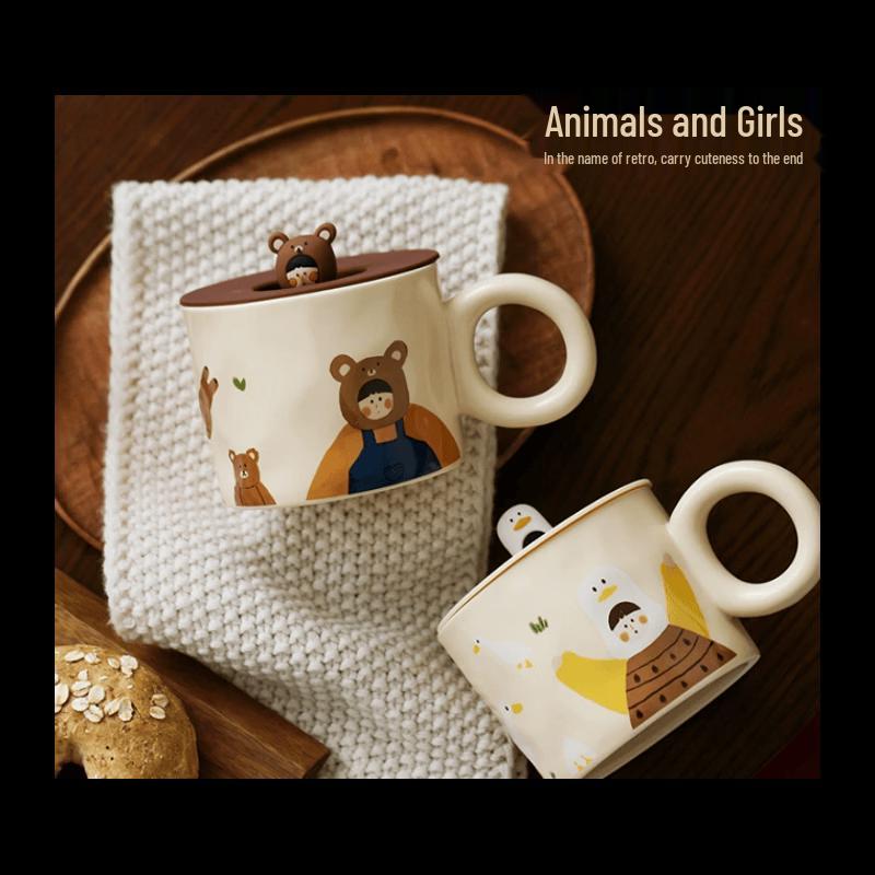 Cute Ceramic Mug with Lid