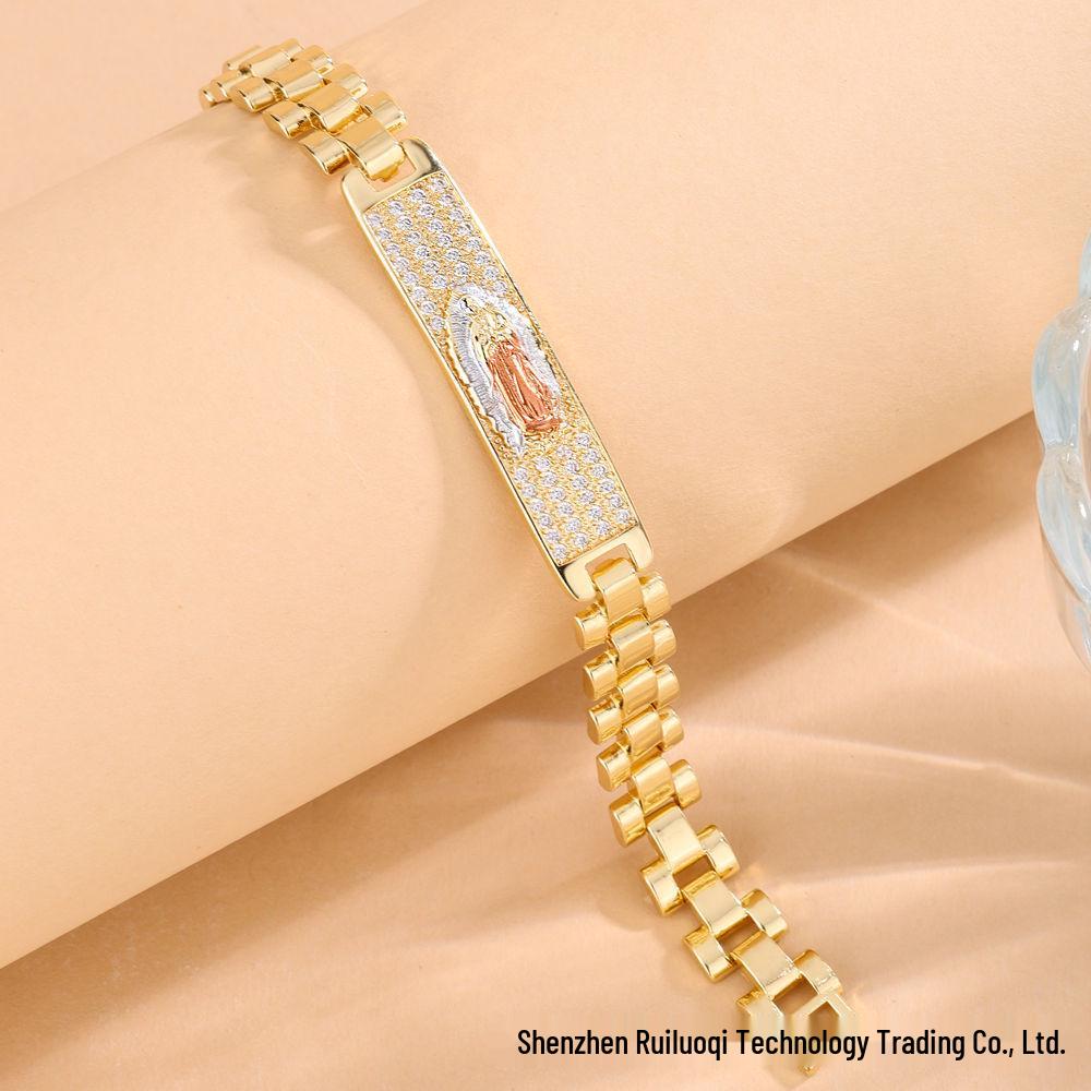 Pulseira Minimalista Virgem Maria Zircônia - Versátil, Luxuosa, Inspirada no Retro Corrente de Relógio para Amigo