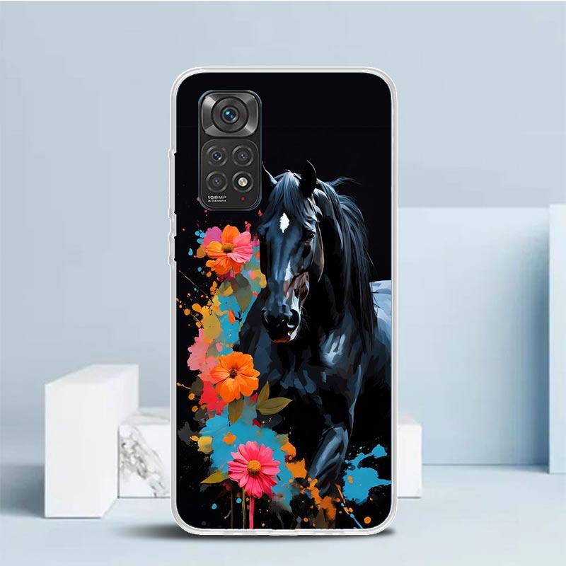 Animal Black Horse Phone Case For Xiaomi Redmi Note 15 14 14S 13 12S 12 Pro Plus 11S 11 11T 11E 10S 10 + Soft TPU Back Cover Red