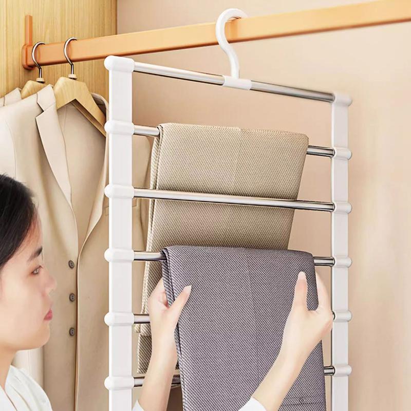 Stainless Steel Pants Hanger Magic Foldable Trouser Rack For Save Wardrobe Space Ladder Hangers Closet Organizer