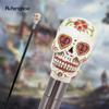 White Resin Red Flower Skull Head Walking Cane Fashion Decorative Steel Stick Gentleman Elegant Cosplay Cane Knob Crosier 94cm