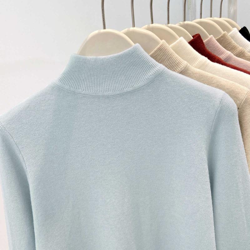 Angola red knitted bottoming shirt women's autumn and winter semi-turtleneck slim-fitting top soft waxy sweater