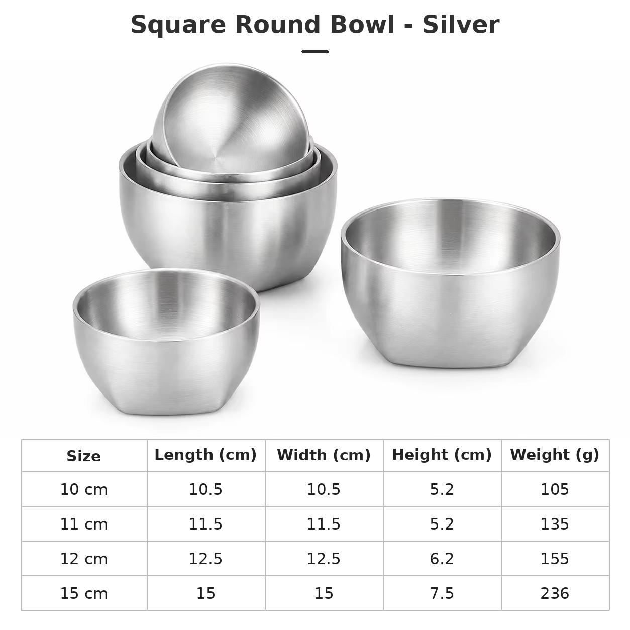 304 Stainless Steel Electroplated Customized Square Korean-style Restaurant-grade Heat-resistant Light Luxury Style Rice Set 10cm