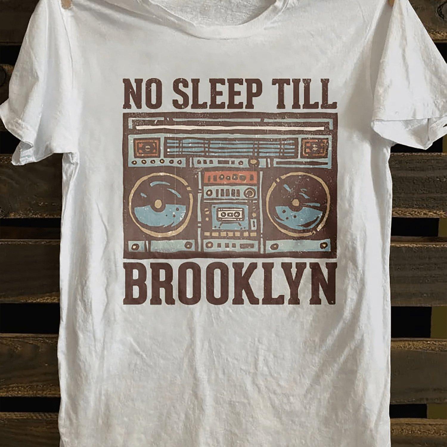 Mens Heavy 180g Pure Cotton Tshirt Retro Brooklyn Boombox Pattern Short Sleeve New York Street Style Retro Punk Rock Shirt M