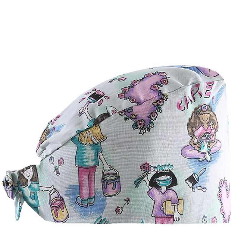 new Cotton Section for Man and woman Scrubs Caps Hospital Medical Hats Black Printing Elastic Tieback Design and Pet Medical Hat