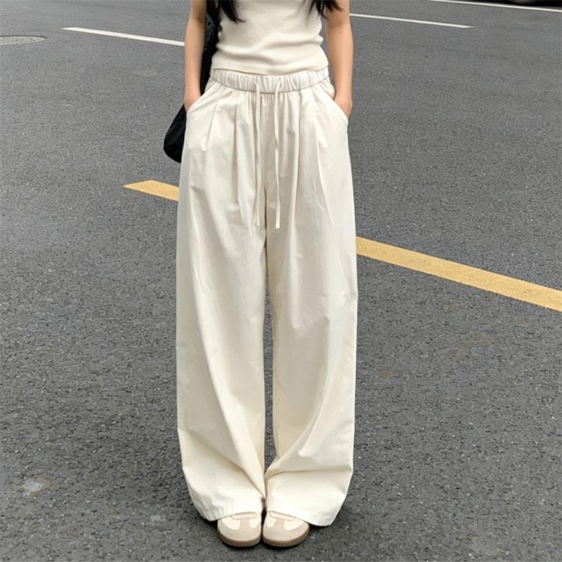 New Loose Women's Wide-leg Pants Drawstring Autumn Casual Long Pants Spring Summer Women's Lace-up Elastic Waist Solid Color Wide-leg Pants