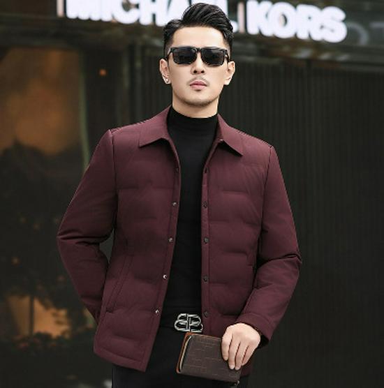Jiaxing Men s Lightweight Business Casual Down Jacket with Lapel Medium вино красного