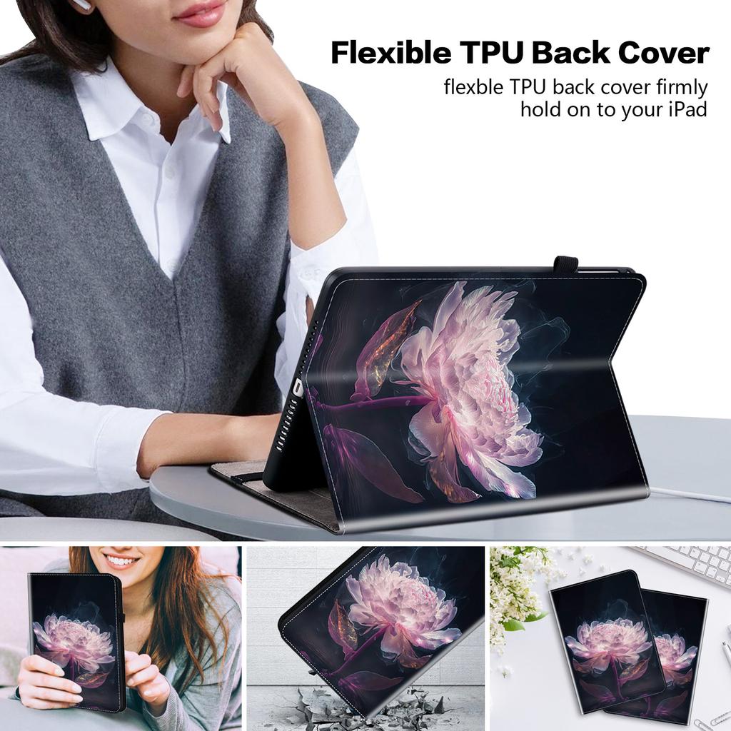 Křišťálová květina Malovaný vzor Flip Wallet PU Kožené pouzdro na tablety s Pro Samsung Tab A 10.1/A 8.0/Tab S6 Lite/Tab S7/S8/S9/Tab A7/Tab A8/Tab A9..