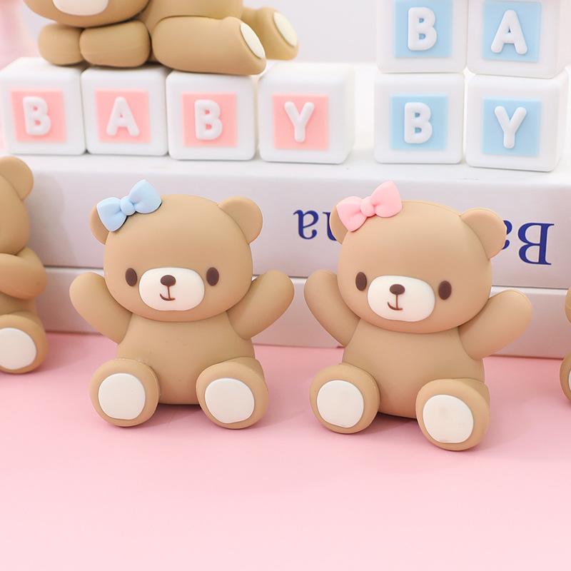 Cute Pink Blue Bear Cake Topper Bow Tie Bear Bake Cake Decoration Doll Ornament for Birthday Party Wedding Anniversary Cake Decor