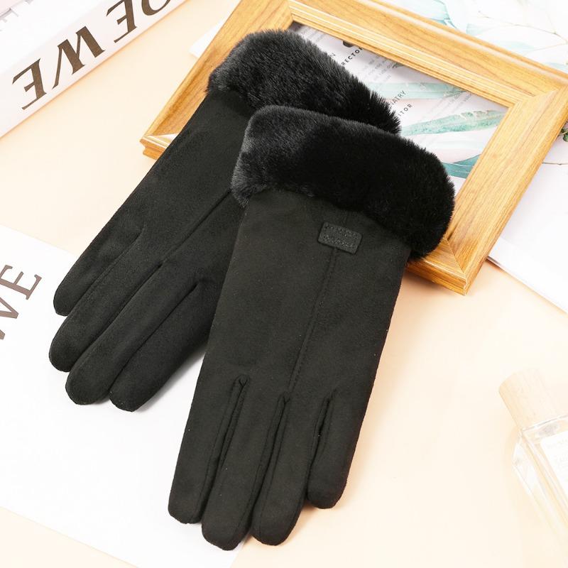Autumn and winter suede gloves women's warm touch screen gloves imitation Rex rabbit hair mouth piled thickened cold-proof gloves