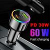 Color Ambient 2/3/4Port 30W/60W Car Charger PD30W Car Phone Charger For Phones Fast Charging Cigarette Lighter Adapter