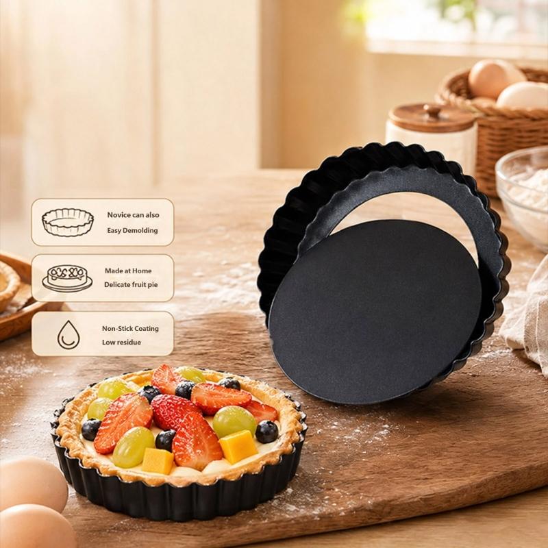 Nonstick Round Baking Pan with Fluted Wall and Removable Base for Pie, Pastry, Dessert, and Family Kitchen Use