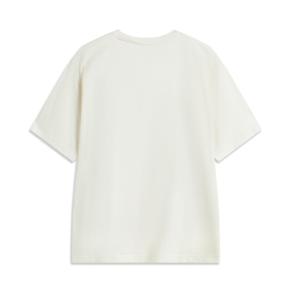 Li Ning Badfive Drukowany List Okrągły Dekolt Wygodna Oddychająca Wszechstronna Luźna Koszulka z Krótkim Rękawem Męskie Top Off-White AHSV061-2