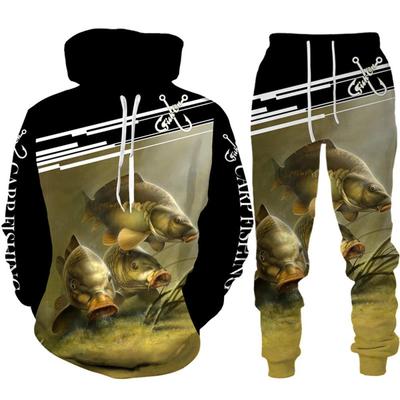 Primavera Autunno 3D Pesce Stampa Uomo Donna Felpa con cappuccio + Pantaloni 2 pezzi Set Camo Pesca Caccia Abbigliamento da campeggio Moda Outdoor Sportswear Set