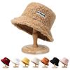 Korean Style Autumn Winter Lamb Wool Warm Embroidered Letter Fisherman Hat Sheep Shear Wool Japanese Style Casual Couple Simple Bucket Hat