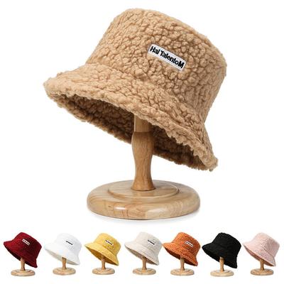 Korean Style Autumn Winter Lamb Wool Warm Embroidered Letter Fisherman Hat Sheep Shear Wool Japanese Style Casual Couple Simple Bucket Hat