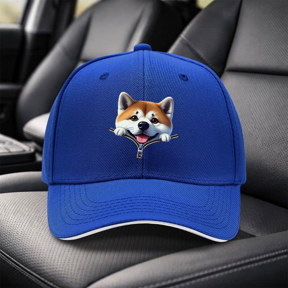 Shiba Inu Baseball Cap with Zipper Sandwich Design Adjustable Duckbill Hat Lightweight Unisex Black Cap