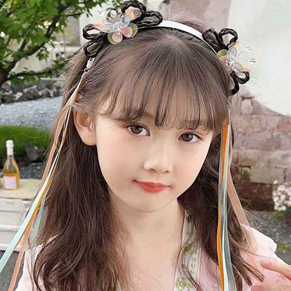 Diadema de Cinta de Mariposa Estilo Chino Borla para Niñas Tocados Hanfu Pelucas Aro para el Pelo Trenzado Fiesta