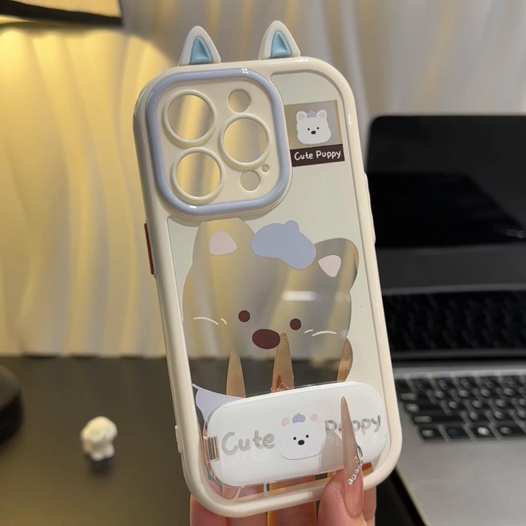 Hollow West Highland Puppy Suitable for Apple 16pro Mobile Phone Case IPhone 15 Protective Case 14pro Mirror Bracket