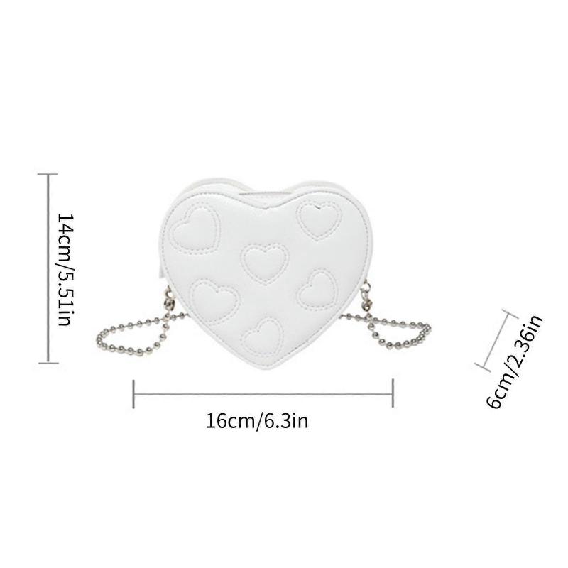 Modern Heart Detailing Women's Small Crossbody Bag PU Leather Lightweight Evening Purse With Chain Strap  White