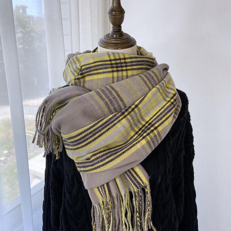 Plaid Scarf Women's New Winter Imitation Cashmere Retro Scarf Thickened Warm Shawl
